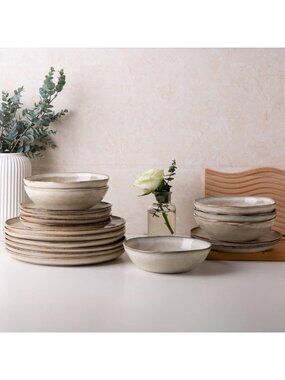 Cappuccino Ceramic Dinnerware Set for 6 - Elegant Plates & Bowls, 18 Pieces